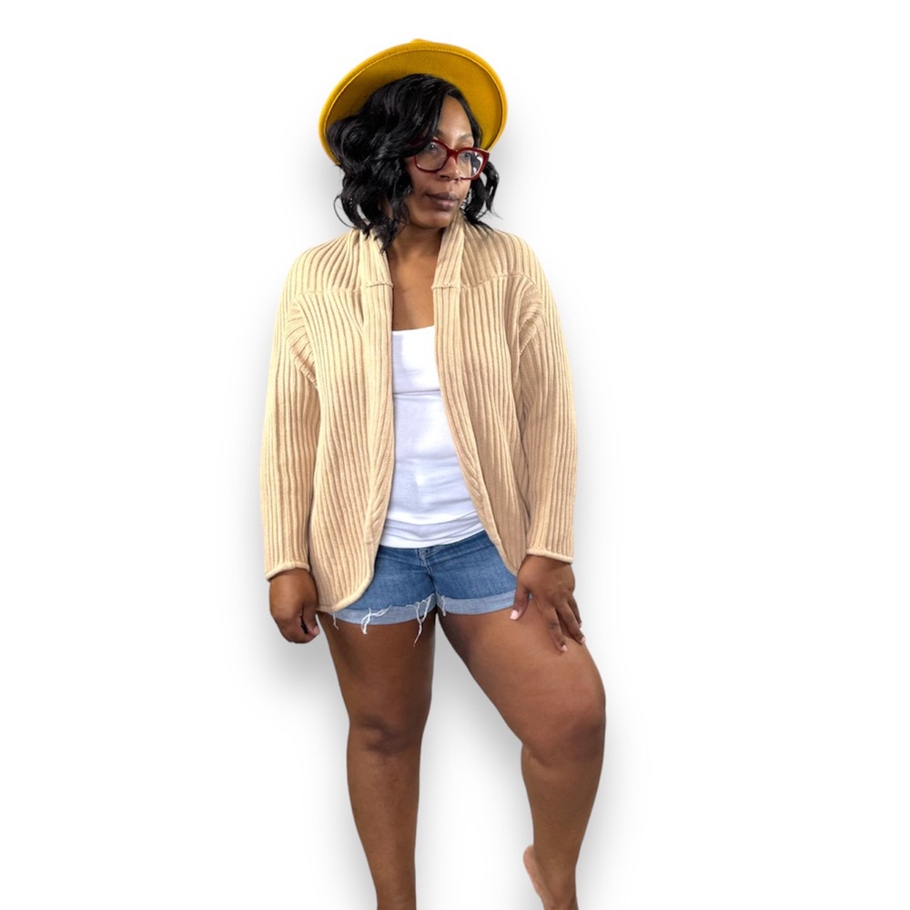 CO & EDDY Sweater Cardigan Open Front Shawl Collar Ribbed